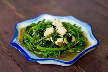 Morning glory with chicken stirfry