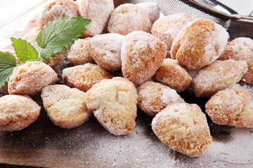 German donuts.  berliner with jam and icing sugar and mint