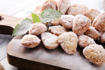 German donuts.  berliner with jam and icing sugar and mint