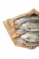 Trout fish on the brown paper