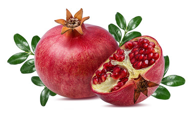Fresh pomegranate isolated on white background with clipping path