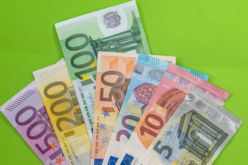 set of euro money isoalted on green