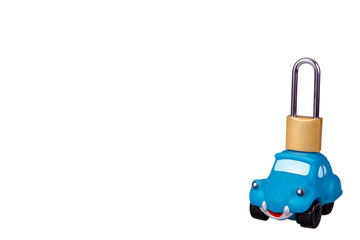 toy car and lock, isolated, for text