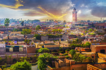 Vue panoramique sur la médina de Marrakech, Maroc