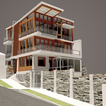 Modern villa  -3d rendering and design- mountainous climate - main view