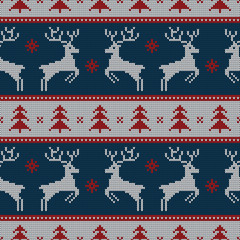 Knitted seamless pattern with deers. Vector.