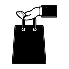 hand holding a trapezoid shopping bag in black silhouette