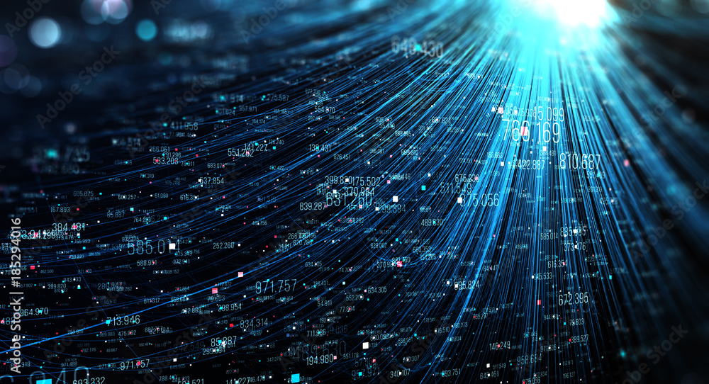 Poster Transfer and storage of data sets/Data transmission channel. Motion of digital data flow. Transferring of big data