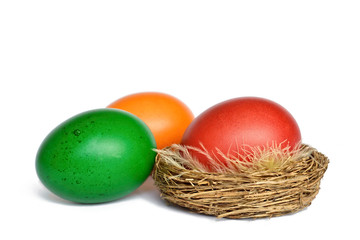 Dyed Easter eggs isolated on white background