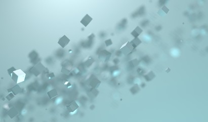 
3D Rendering Of Abstract Chaotic Flying Cubes With Soft Focus Background