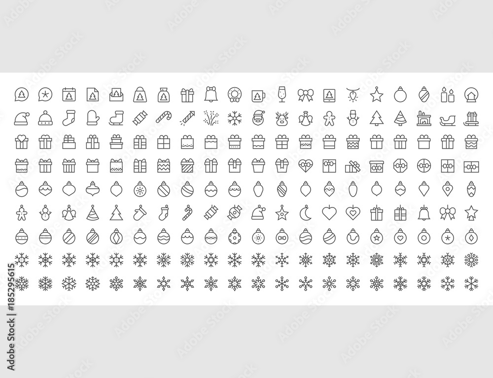 Poster merry christmas pixel perfect big set 180 icons well-crafted vector thin line icons 48x48 ready for 