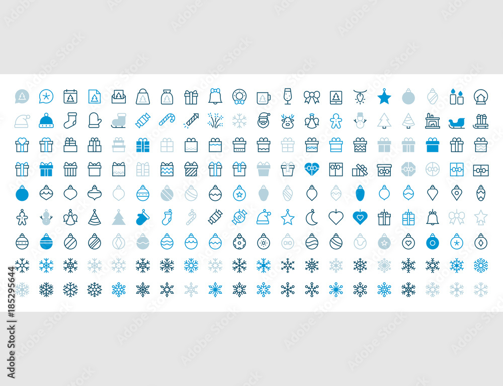 Poster merry christmas pixel perfect big set 180 icons well-crafted vector thin line icons 48x48 ready for 