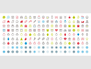 Merry Christmas Pixel Perfect Big Set 180 icons Well-crafted Vector Thin Line Icons 48x48 Ready for 24x24 Grid for Web Graphics and Apps. Simple Minimal Pictogram