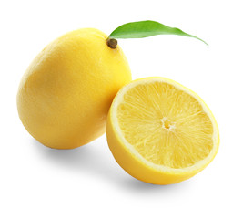 Fresh ripe lemons on white background