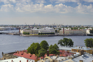 View of Vasilievsky Island of St. Petersburg from the height of the bell tower of Peter and Paul Cathedral. June 2009.