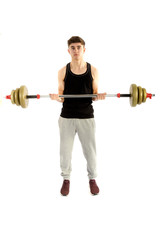 18 year old teenage boy exercising with weights
