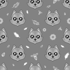 Fototapeta premium Cute kids fox pattern for girls and boys. Colorful fox on the abstract background create a fun cartoon drawing. The fox background is made in pastel colors. Urban pattern for textile and fabric.