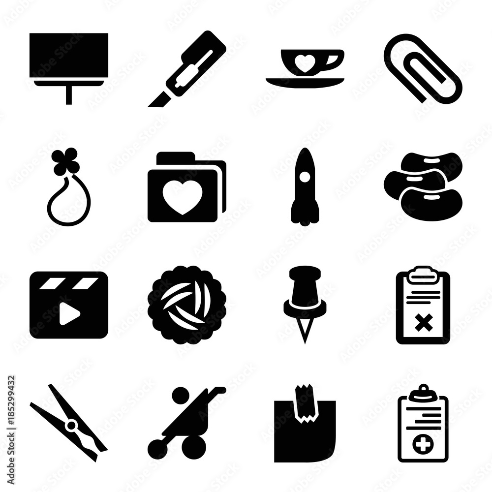 Wall mural Clip icons. set of 16 editable filled clip icons