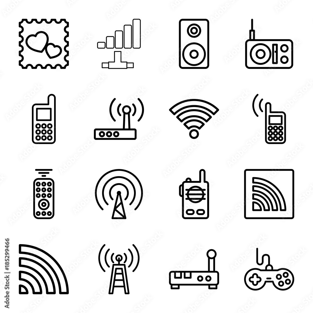 Poster wireless icons. set of 16 editable outline wireless icons