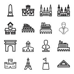 Monument icons. set of 16 editable outline monument icons