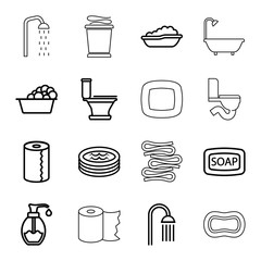 Bath icons. set of 16 editable outline bath icons