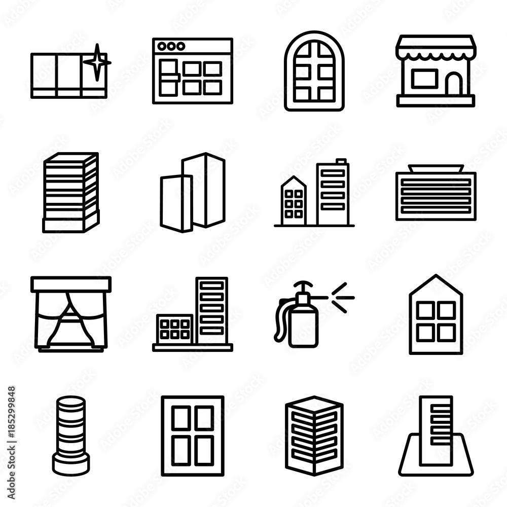 Poster window icons. set of 16 editable outline window icons