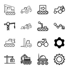 Machinery icons. set of 16 editable outline machinery icons
