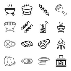 Grill icons. set of 16 editable outline grill icons