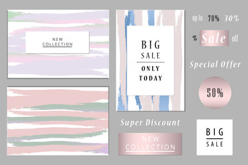 New Collection fashion header. Gold elegant frame with artistic hand drawn brush texture in pastel. Great for advertising, social media, web, blog, flyer, poster, placard, brochure, invitation, cover