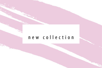 New Collection fashion header. Gold elegant frame with artistic hand drawn brush texture in pastel. Great for advertising, social media, web, blog, flyer, poster, placard, brochure, invitation, cover