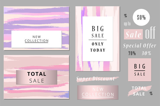 New Collection fashion header. Gold elegant frame with artistic hand drawn brush texture in pastel. Great for advertising, social media, web, blog, flyer, poster, placard, brochure, invitation, cover