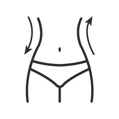 Women waist icon. Silhouette of female figure and arrows. Outline design. Vector illustration