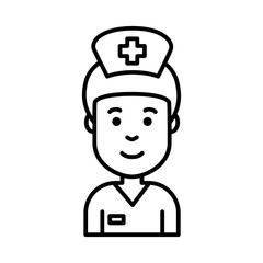 Smiling nurse face icon black outline isolated