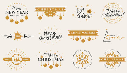 Christmas, New Year and winter typography badges.