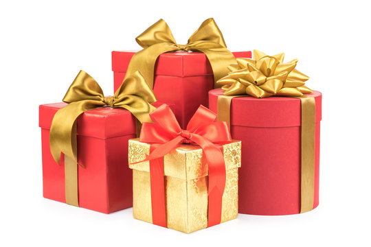 red and gold gift boxes on white background