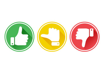 Hand with the thumb in green, yellow and red buttons. Vector illustration.