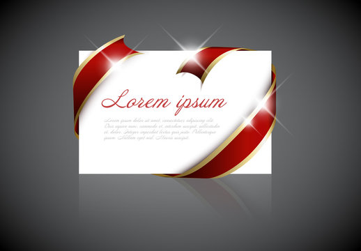 Christmas Card Layout with Red and Gold Ribbon