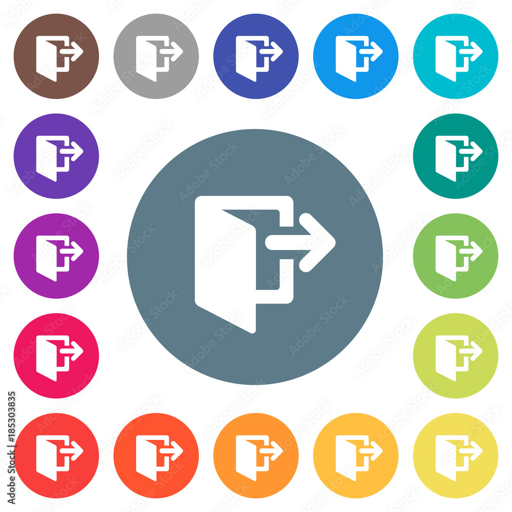 Aufkleber exit flat white icons on round color backgrounds