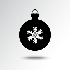 Christmas ball icon with snowflake, black and white silhouette. Vector illustration