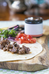 Turkish kebap meat with vegetables and spices