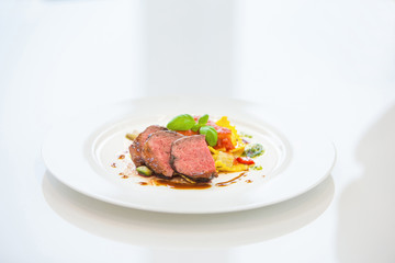 Lamb filet with pasta