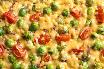 Yummy brussel sprouts casserole, closeup