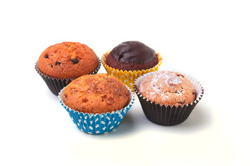 Delicious homemade cupcake with chocolate isolated on white background. Muffins.