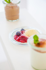 Sortiment of three different desserts