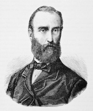Ancient elegant man with long beard and receding hairline. Cool dressing style and tie bow. Aurelio Saffi (1819 - 1890). By E. Matania published on Garibaldi e i Suoi Tempi Milan Italy 1884