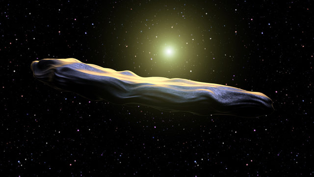 interstellar asteroid confirmed Oumuamua on the galaxy background