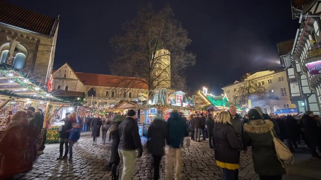 Beautiful christmas illuminations in Brunswick at Christmas week. Time lapse. 4K.