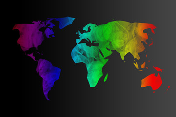 Fototapeta na wymiar Mapa del mundo del color del arcoiris sobre fondo negro.