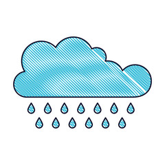 cloud with rain in colored crayon silhouette