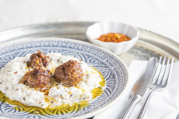 Turkish meatballs on eggplant puree